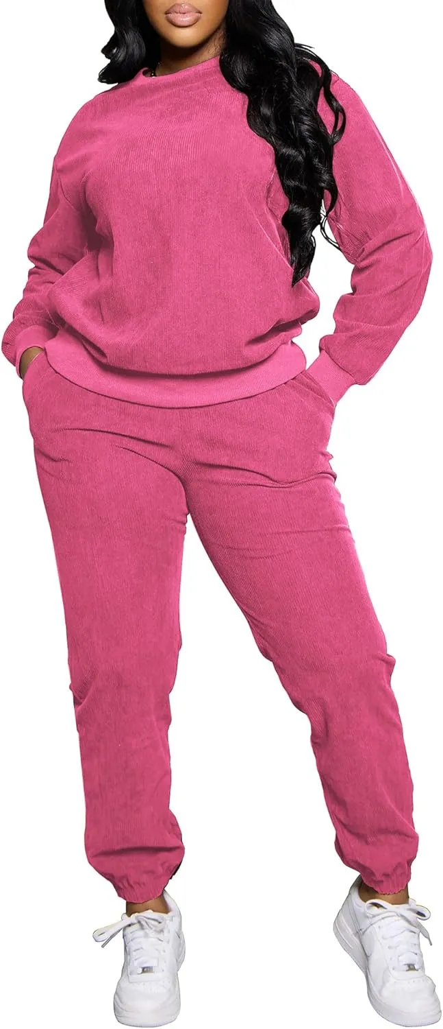 TOPSRANI Women Two Piece Outfits Casual Sweatsuits Tracksuit Solid Lounge Jogging Sweat Suits Matching Jogger Pants Sets