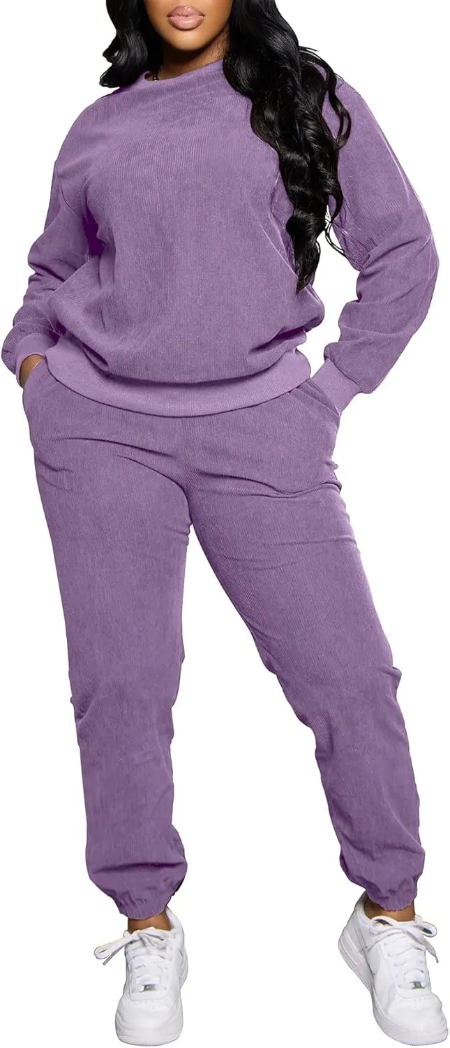 TOPSRANI Women Two Piece Outfits Casual Sweatsuits Tracksuit Solid Lounge Jogging Sweat Suits Matching Jogger Pants Sets