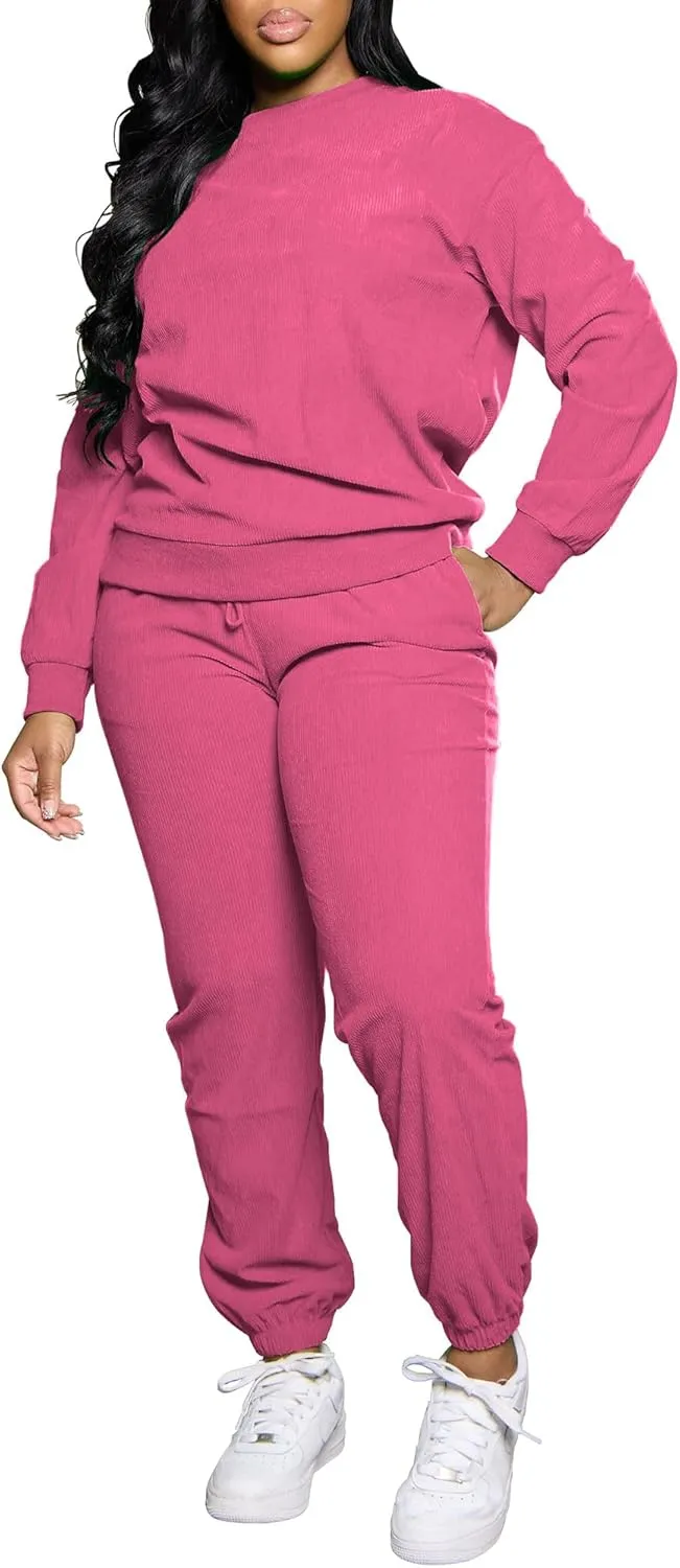 TOPSRANI Women Two Piece Outfits Casual Sweatsuits Tracksuit Solid Lounge Jogging Sweat Suits Matching Jogger Pants Sets