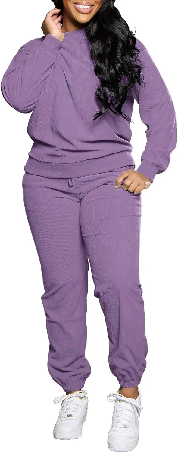 TOPSRANI Women Two Piece Outfits Casual Sweatsuits Tracksuit Solid Lounge Jogging Sweat Suits Matching Jogger Pants Sets