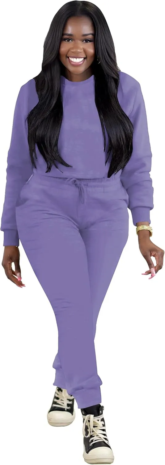 TOPSRANI Womens Two Piece Outfits Bodycon Tracksuit Sweatsuits Hoodie Solid Jogger Biker Workout Lounge Long Sleeve Pant Sets
