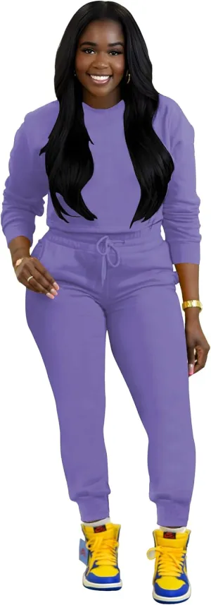 TOPSRANI Womens Two Piece Outfits Bodycon Tracksuit Sweatsuits Hoodie Solid Jogger Biker Workout Lounge Long Sleeve Pant Sets