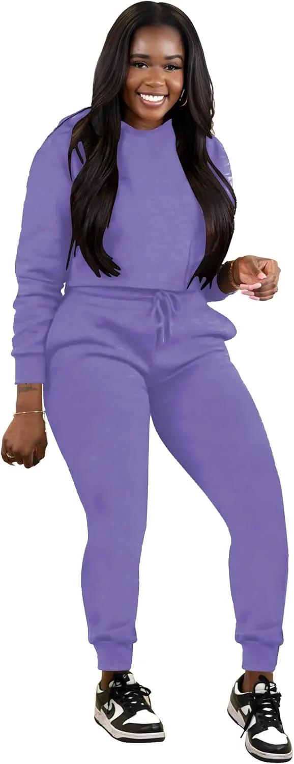 TOPSRANI Womens Two Piece Outfits Bodycon Tracksuit Sweatsuits Hoodie Solid Jogger Biker Workout Lounge Long Sleeve Pant Sets