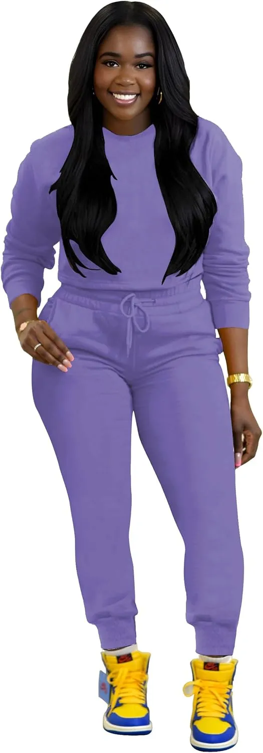 TOPSRANI Womens Two Piece Outfits Bodycon Tracksuit Sweatsuits Hoodie Solid Jogger Biker Workout Lounge Long Sleeve Pant Sets