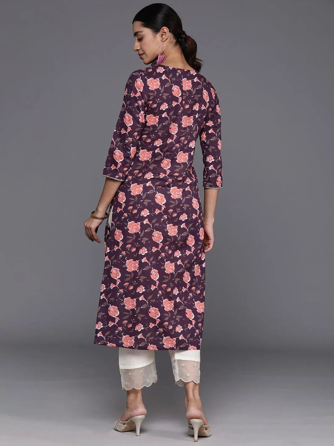 Varanga Women Magenta Floral Printed Gotta Patti Kurta