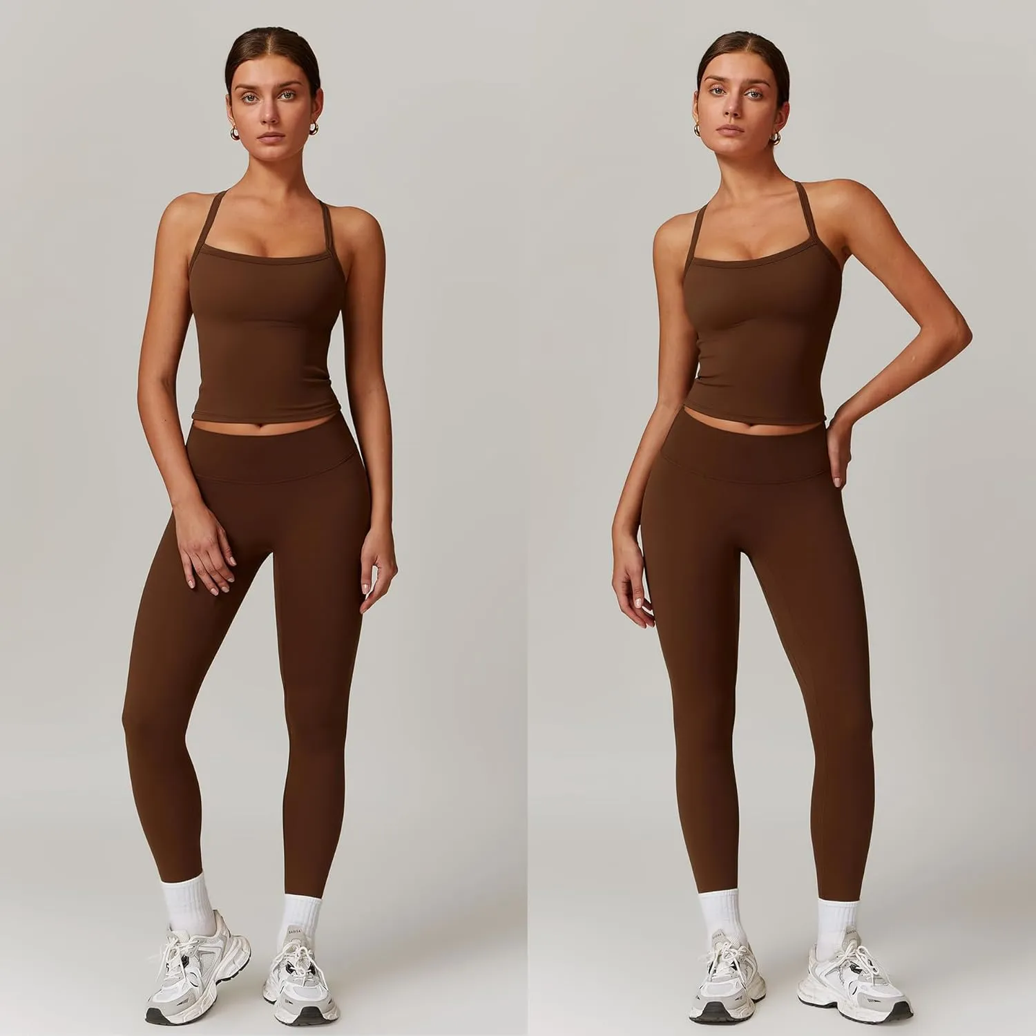 Women 2 Piece Workout Sets (2025 NEW) Yoga Outfit Open Back Tank Top High Waisted Leggings Gym Sets Tracksuits