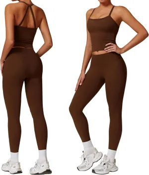 Women 2 Piece Workout Sets (2025 NEW) Yoga Outfit Open Back Tank Top High Waisted Leggings Gym Sets Tracksuits