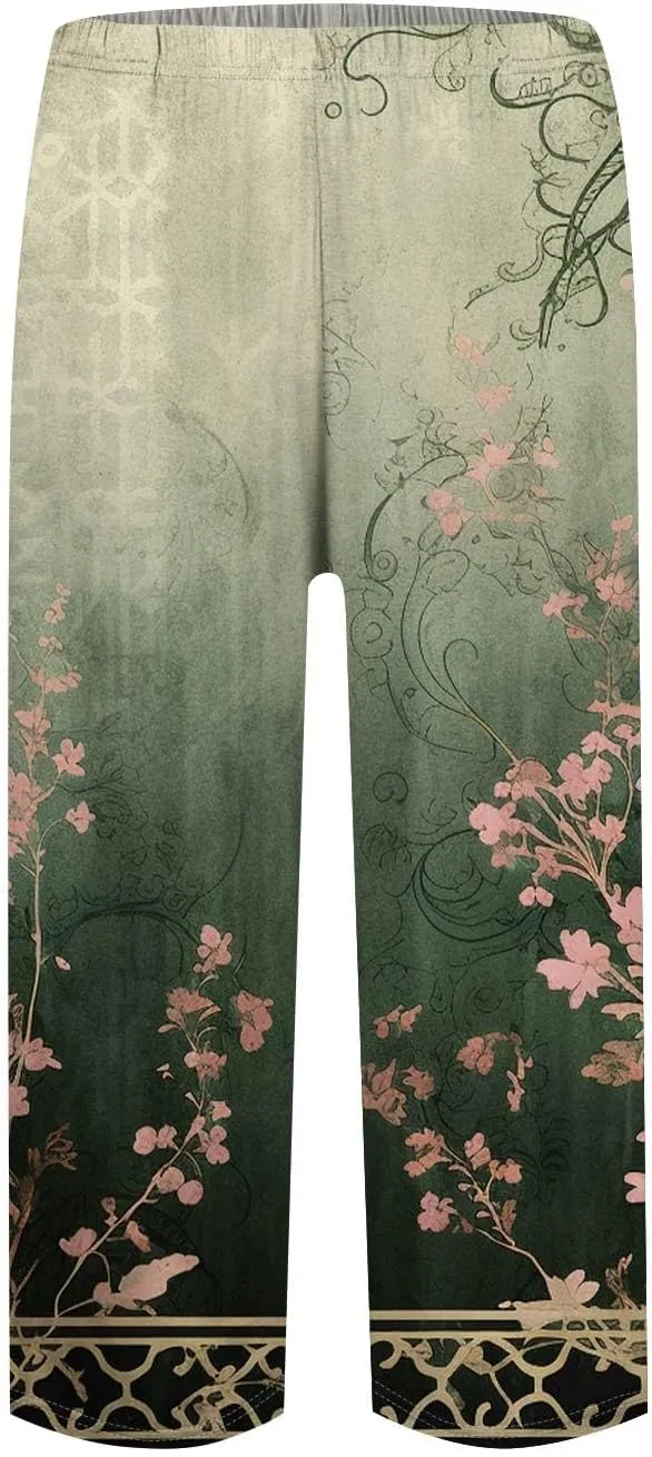 Women Flowy Loose Wide Leg Pant Summer Beach Casual Trousers High Waist Boho Travel Fashion Lounge Pants