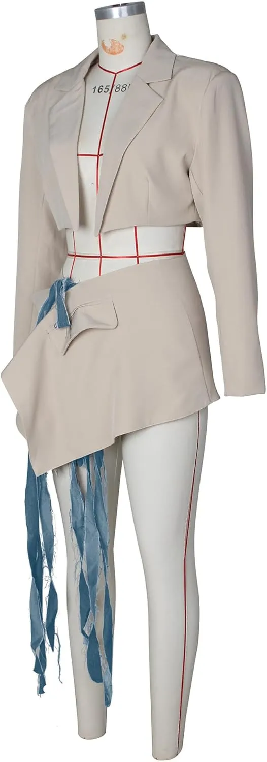 Womens 2 Piece Outfits Cropped Blazer Casual Suit Jackets and Mini Skirt Sets