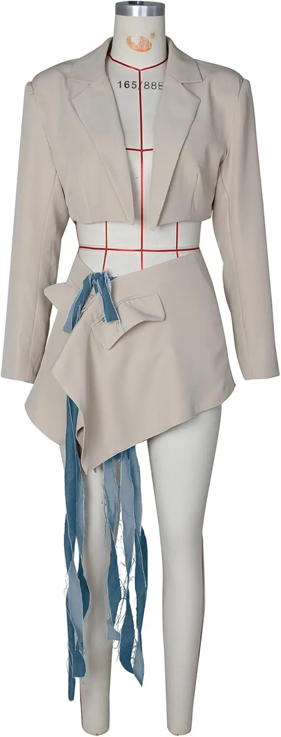 Womens 2 Piece Outfits Cropped Blazer Casual Suit Jackets and Mini Skirt Sets