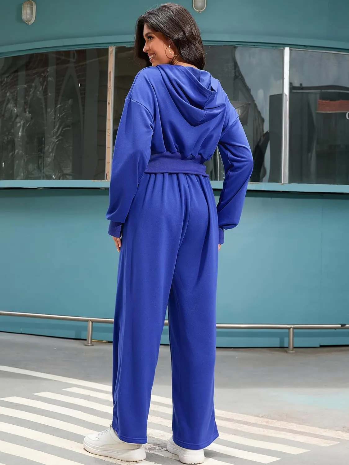 Women's 2 Piece Outfits Tracksuits Casual Cropped Hoodie Wide Leg Pants Travel Workout Lounge Sets