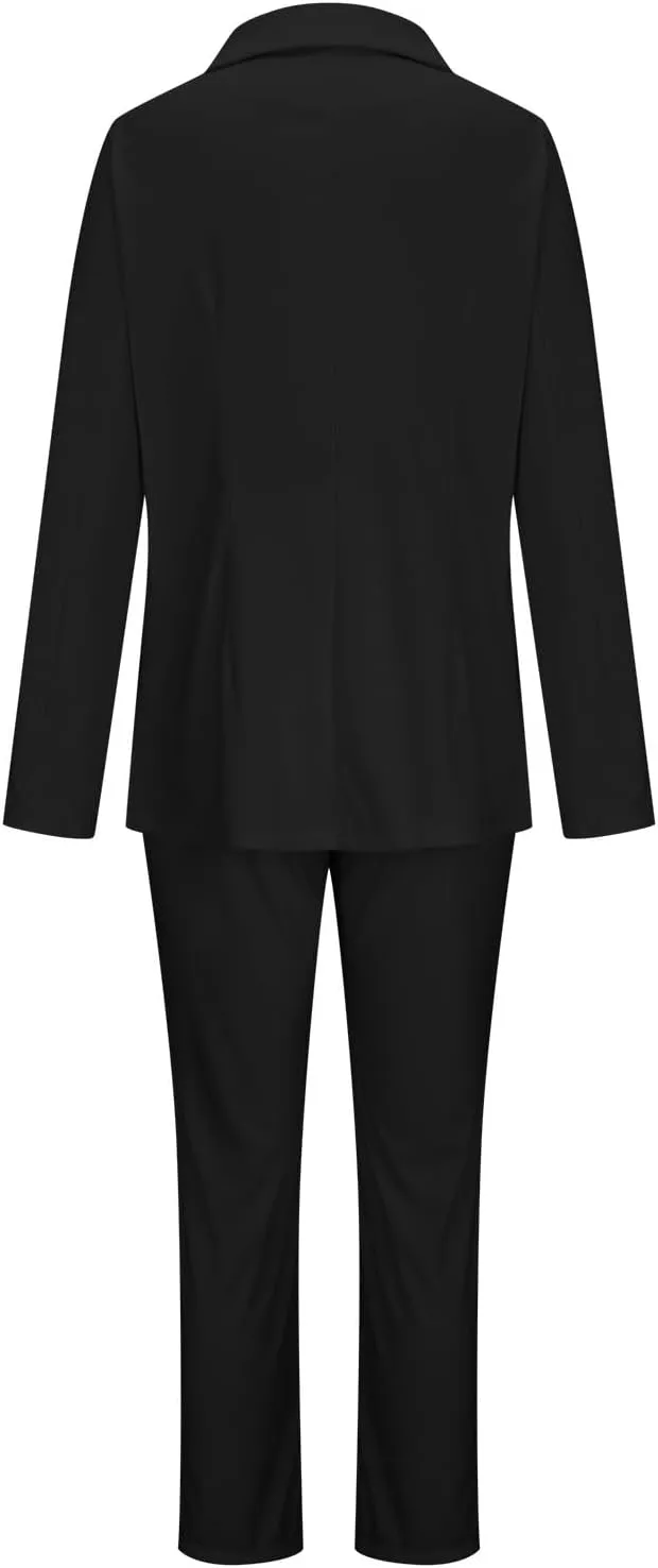 Women's Dressy Suit 2 Piece Business Outfits Long Sleeve Lapel Single Button Blazer and Pencil Pant with Belt Sets