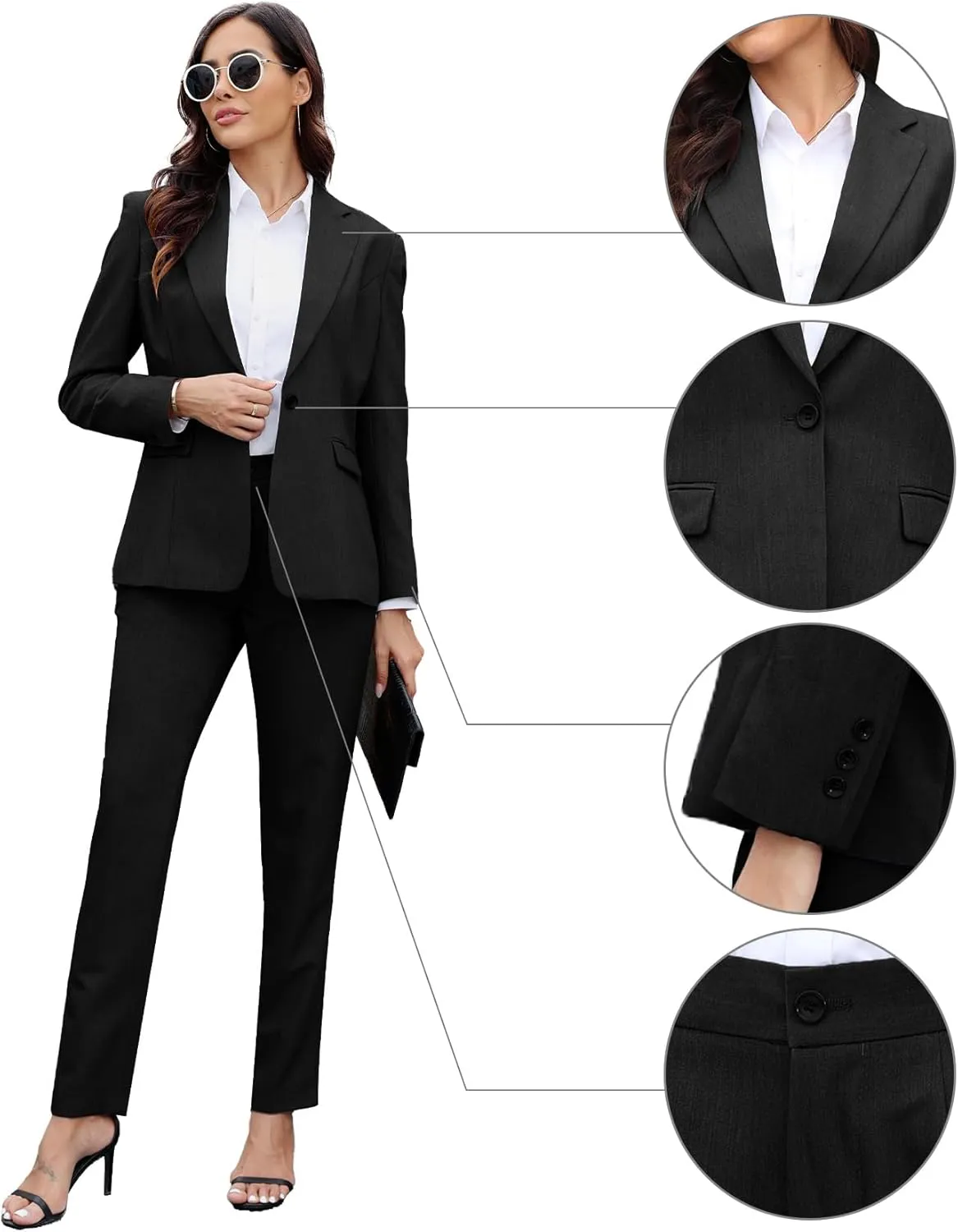 Women's Suit 2 Piece Slim Fit Formal Notched Lapel Lady Solid Work Outfits Casual Blazer Jacket Pants Set for Business Office