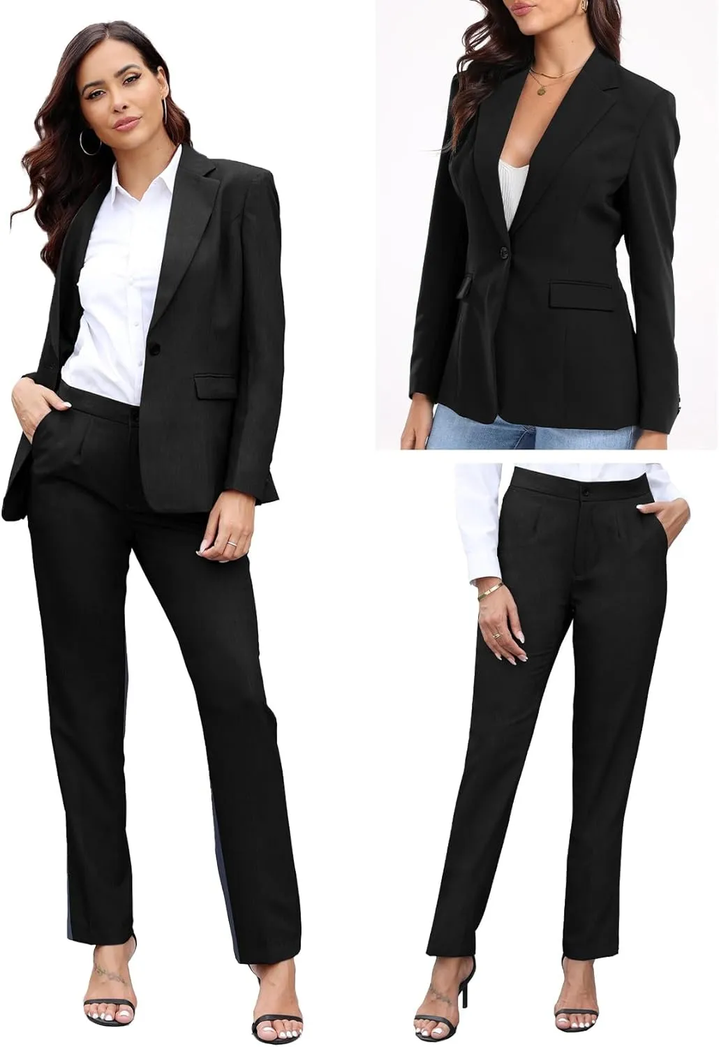 Women's Suit 2 Piece Slim Fit Formal Notched Lapel Lady Solid Work Outfits Casual Blazer Jacket Pants Set for Business Office