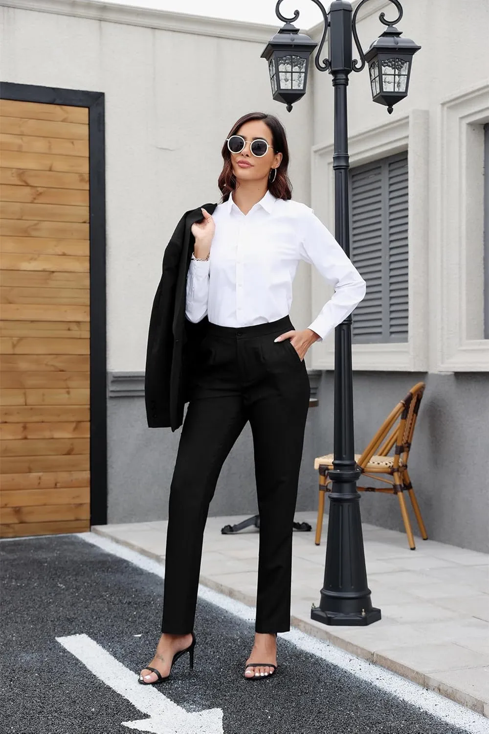 Women's Suit 2 Piece Slim Fit Formal Notched Lapel Lady Solid Work Outfits Casual Blazer Jacket Pants Set for Business Office