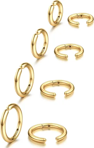 YADOCA 8 Pieces Clip On Earrings For Men Women Non-Piercing Fake Earrings Stainless Steel Clip On Hoop Earring Cool Earrings Ear Clips Set for Gifts