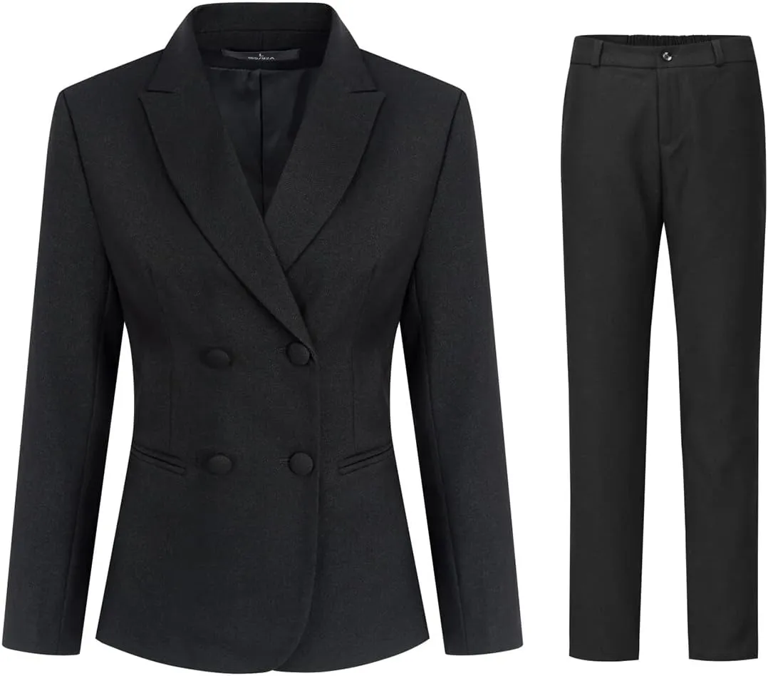 YUNCLOS Women's 2 Piece Double Breasted Suit Set Two Button Blazer and Pants